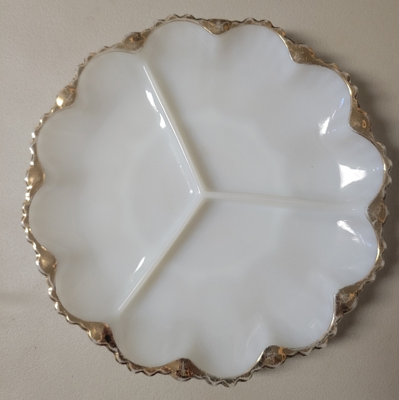 Unbranded Other - Vintage Milk Glass Relish Plate and Bowl with Gold accent Trim